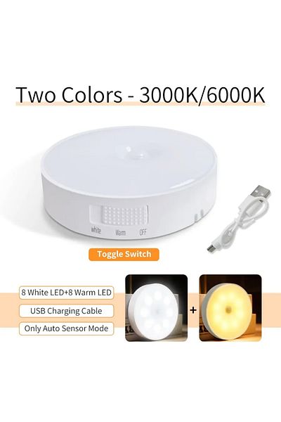 Choice Two Colors In One PIR Motion Sensor LED Night Light USB Rechargeable Bedroom Night Lamp Kitchen Cabi