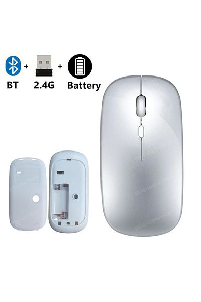 Choice Battery-Silver Wireless Mouse Slim Bluetooth-compatible 2.4G Computer Mice Portable Rechargeable/Bat