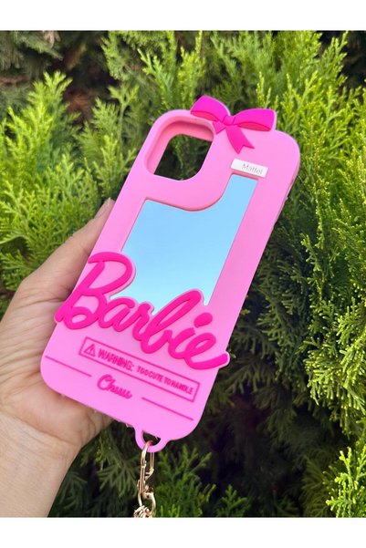 ZB Aksesuarda Moda iPhone 14 Pro Compatible Mirrored Pompom Barbi Silicone Case