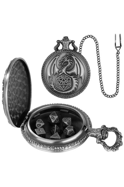 Choice علبة ساعة فضية متعددة الأوجه بتصميم تنين عتيق، مزودة بسلسلة قلادة على ...