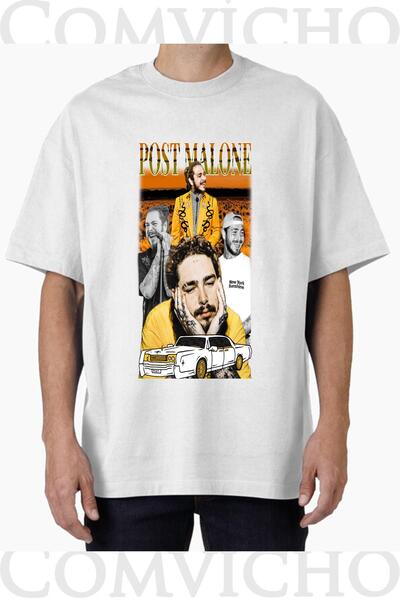 COMVİCHO تي شيرت مطبوع بتصميم Post Malone v4 للجنسين