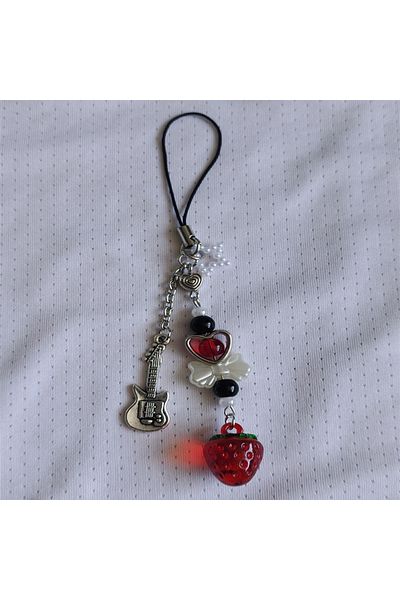Choice K917-2 سلسلة هاتف متطابقة من Nana & Hachi مع سلسلة مفاتيح على شكل فيونكة فراولة حمراء وردية مستوحاة من الرسوم المتحركة Y2K