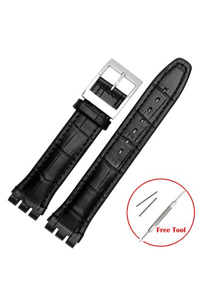 Choice 17mm Black for SWATCH Watch Strap 17mm 19mm Genuine Cowhide Leather Bracelet Men Women Waterproof Sp