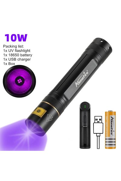 Choice 18650 Black 10W 365nm High Power Blacklight LED Flashlight Invisible Ink Marker Cat Dog Urine Tinea