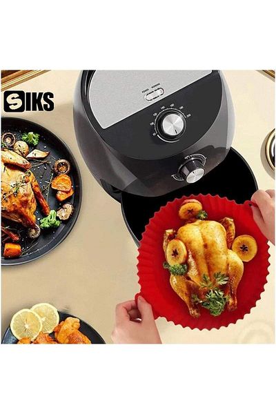SIKS Silicone Protective Tray for Air Fryer, Universal, For Deep Fryer, Frying, Baking, Red