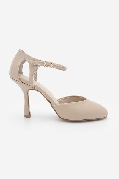 Marjin Women's Stiletto Ankle Strap Heeled Shoes Rivera Beige