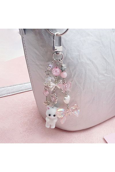 Choice سلسلة مفاتيح على شكل قطة صغيرة لطيفة على شكل نجمة خماسية الرؤوس من white2 سلسلة مفاتيح على شكل مخلب قطة حب للهاتف المحمول مضادة للضياع