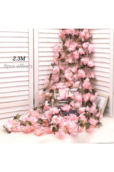Choice Dark Pink Artificial Sakura Flowers Vine Hanging Fake Floral Garland Home Garden Wedding Arch Party