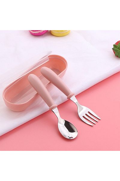 Choice Pink 3pcs Children Spoon Forks Box Kids Stainless Steel Kids Cutlery Portable Baby Feeding Utensils