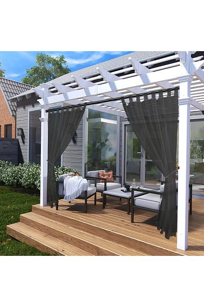 Choice Tab Top W254 x H213 Grey 1PC, Outdoor Detachable Sticky Tab Top Curtain, Sheer Drape Outside Waterpr