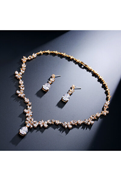 Choice مجموعة مجوهرات أقراط وقلادة فاخرة من الزركون AAA من ماركة ZAKOL باللون...