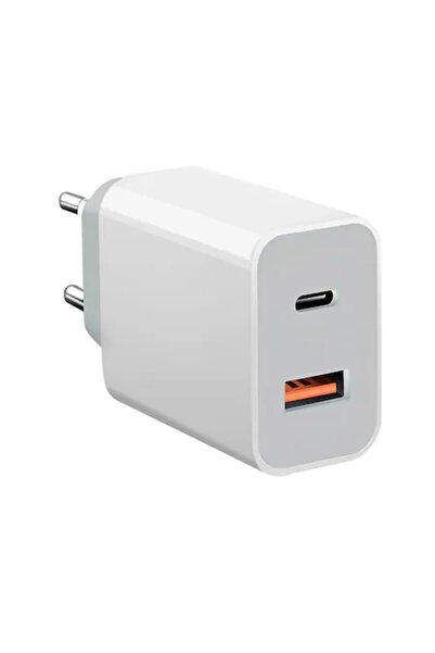 ABYZ Încărcător de rețea PD de 18 W, 2 ieșiri USB-C și USB A, alb gri