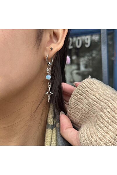 Choice أقراط طويلة متدلية على شكل نجمة متقاطعة بتصميم روك بانك قوطي WA4523-1 ...