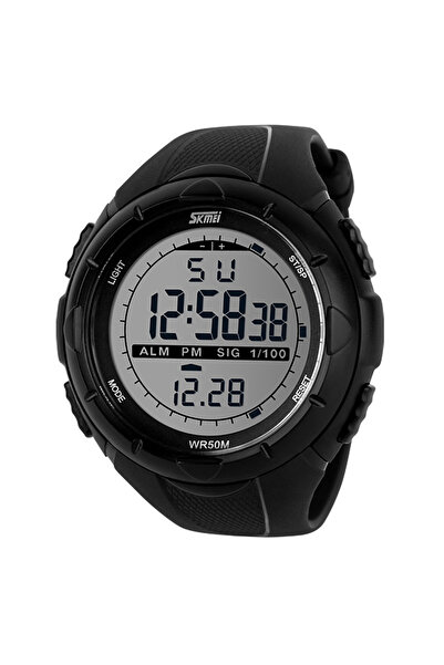 Skmei ساعة رياضية بسيطة سوداء للرجال ساعات عسكرية منبه مقاومة للصدمات ومقاومة للماء رقمية.