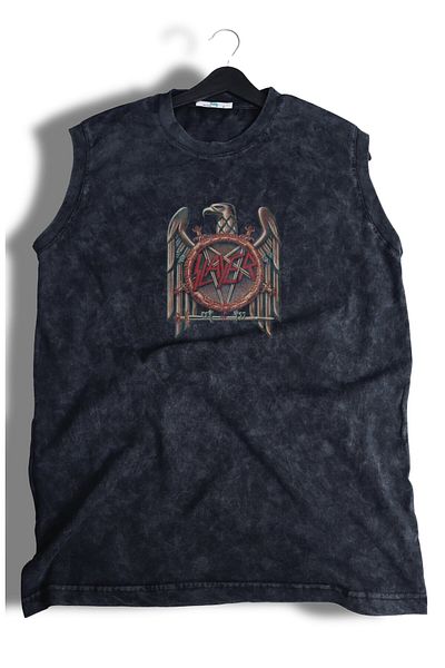 Fuddy Moda Unisex Rock Band Slayer με στάμπα πλάτης που πλένεται αμάνικο vintage μπλουζάκι