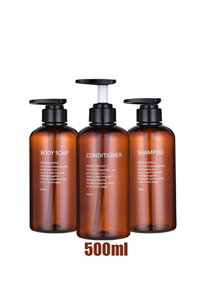 Choice مجموعة موزع شامبو وبلسم وغسول للجسم قابلة لإعادة التعبئة، 500 مل، بني،...