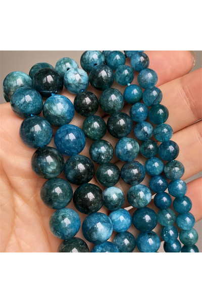 Choice7 خرز حجر الأباتيت الأزرق 8 مم (حوالي 46 قطعة) خرز فاصل ناعم مستدير فضف...