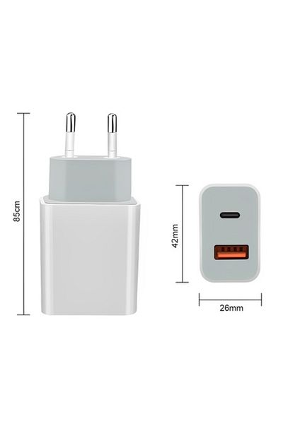 ABYZ 18W PD mains charger, 2 USB-C and USB A outputs, white gray