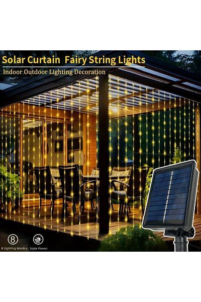 Choice 3 × 1 متر - 100 مصباح LED - أضواء ستائرية دافئة تعمل بالطاقة الشمسية LED تعمل بـ 8 أوضاع مثالية للحفلات والزفاف