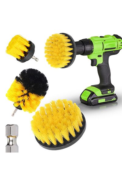 OEM Set of 3 brushes with adapter for drill/self-tapping, Nylon, 5/8.5/10 cm, Black/Yellow