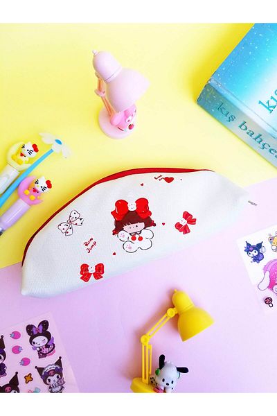 şengül takı evi Japanese Girl Anime Character Cat Kitchen Ribbon Cute Kawai School Oxford Cloth Pencil Case Pen Holder