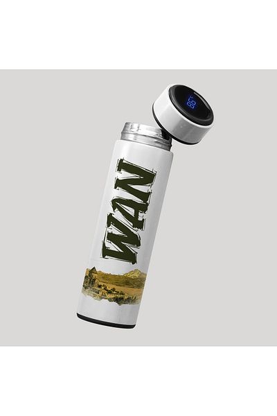 ZERYA Wan City Illustrated Digital Display Steel Thermos - 450 ml - Van Akdamar Church Thermos
