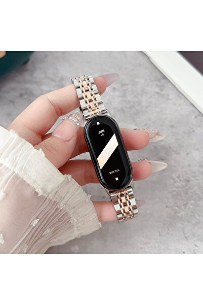 choice2 Mi Band 8 Silver Rose Bands for Smart Mi Band 8 Bracelet with Link Removal tool Metal Wristband Stra