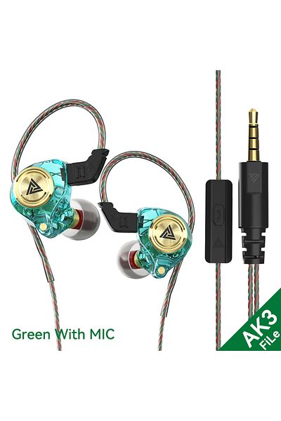 Choice AK3 FiLe Green QKZ AK3 FiLe Wired Earphone with Microphone HiFi Music Monitor Bass Headphones Noise