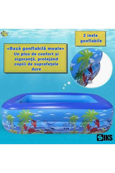 SIKS Inflatable Pool For Children Outdoor / Garden , 115 X 82 X 33 Cm, 2 Inflatable Rings