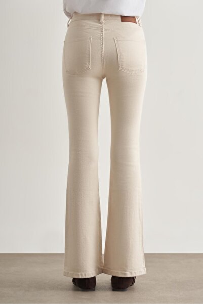 Mizalle Skinny Fit Flare Paça Ekru Denim Pantolon