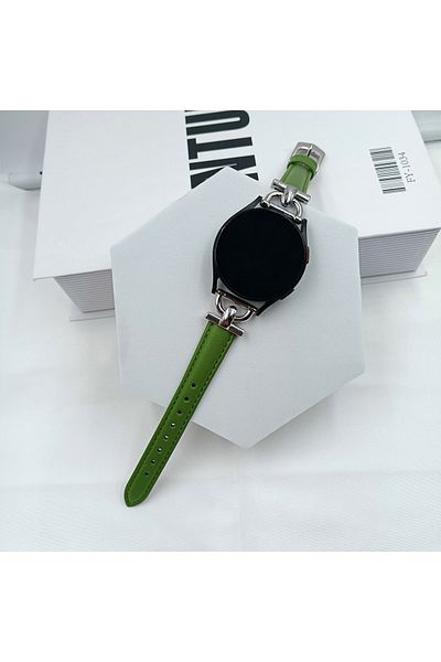 Choice 20mm Green 20 22mm Metal+Leather Strap For Samsung Galaxy Watch4 5 6 Active2 bend for huawei watch G