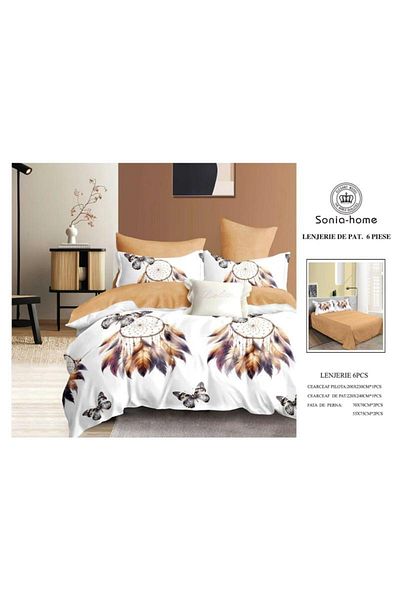 Sonia-home 6-piece satin cotton bedding set – Sonia Home Damask Dreamcatcher and Butterflies