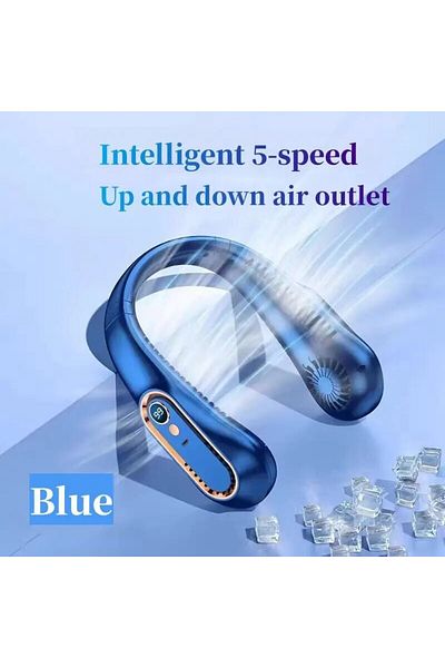 Choice L28 Blue Hanging Neck Fan Digital Display Power Ventilador Bladeless Neckband Fan Portable Mini Air