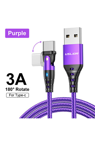 Choice كابل USB من النوع C من USLION، بنفسجي بطول 2 متر، قابل للدوران 180 درج...