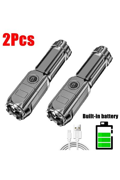 Choice 2PCS Powerful LED Flashlight USB Rechargeable Torch Portable Zoomable Camping Light 3 Lighting Modes