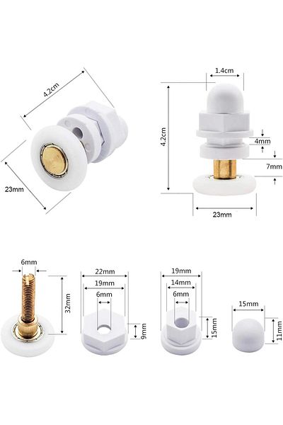 BOEM Set of 4 shower door wheels, Brass, White/Gold