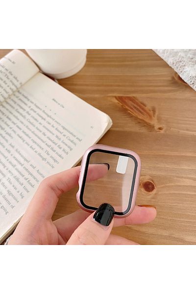 Choice Rose Gold 42mm Tempered Glass+cover For Apple Watch 9 8 41mm 45mm 42mm 38mm PC Bumper Screen Protect