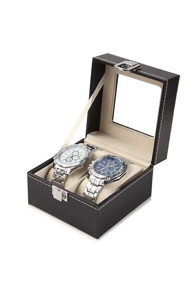 CAOWTAN 2 Hot Sale PU Leather Display Storage Collection Organizer watch box Case With Glass Top Slot Men W.