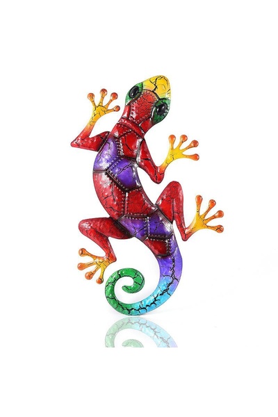 Choice ديكور حديقة على شكل جيكو معدني أحمر للتماثيل الخارجية، ديكور حائط للحد...