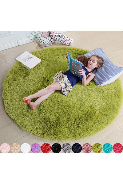 Choice 100cm diameter Green 100/120/140/160 Round Rug Fluffy Soft Area Rugs for Kids Girls Room Princess Ca