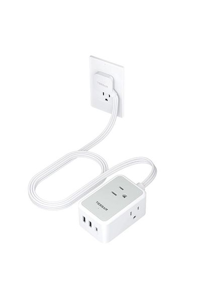 Choice US Plug TS-1021-C-GRL TESSAN Small Flat Plug Power Strip with 3 Outlets +2 USB Ports +1 Type C 6 In