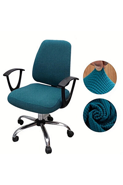 Choice غطاء كرسي مكتب من قماش الجاكار المرن بلون موحد، مكون من قطعتين، باللون الأخضر المسود، مناسب لمكتب العمل