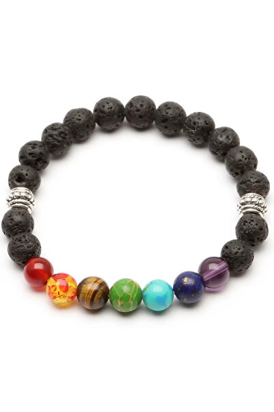 Choice سوار كلاسيكي من 7 حبات شاكرا من الحجر الطبيعي بحبل أسود مضفر لليوغا وا...