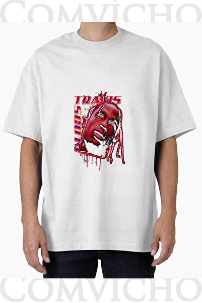 COMVİCHO تي شيرت مطبوع بتصميم ترافيس سكوت v15 للجنسين