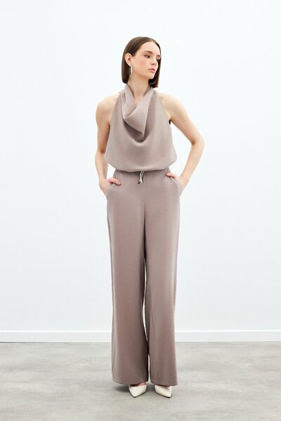 Sateen В'язані штани з поясом - Візон