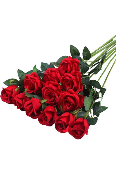 Choice Red 12pcs Realistic Artificial Rose Bouquet for Weddings, Birthdays, and More for Floral Arrangement