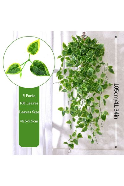 Choice 1pc 105cm D 105cm Artificial Plants Vines Fake Green Leaf Ivy Plastic Wall Hanging Faux Scindapsus C
