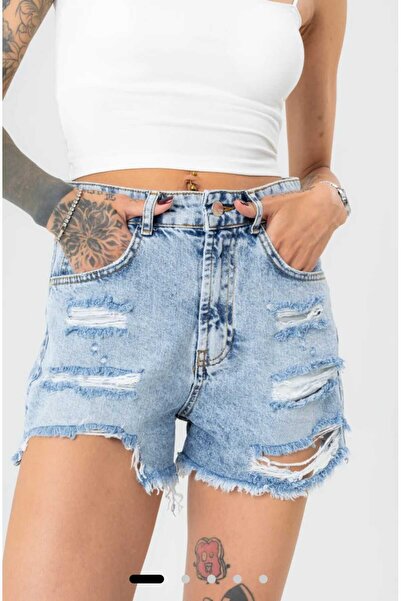 viking's line Buz Mavi Yırtık Detay Şort