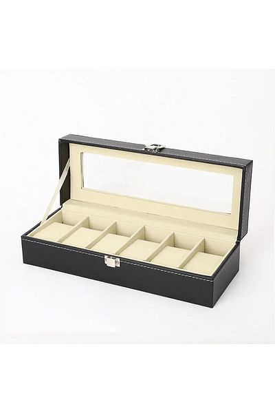 CAOWTAN 6 Hot Sale PU Leather Display Storage Collection Organizer watch box Case With Glass Top Slot Men W.