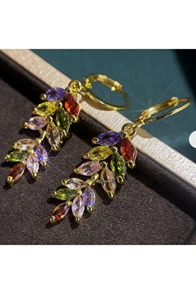 Choice أقراط طويلة متدلية بتصميم أوراق/زهور رائعة للنساء مرصعة بأحجار الزركون...